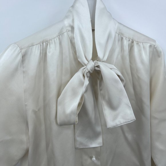 Vintage 70s Nordstrom Silky Pussybow Blouse Creamy White - Picture 2 of 6